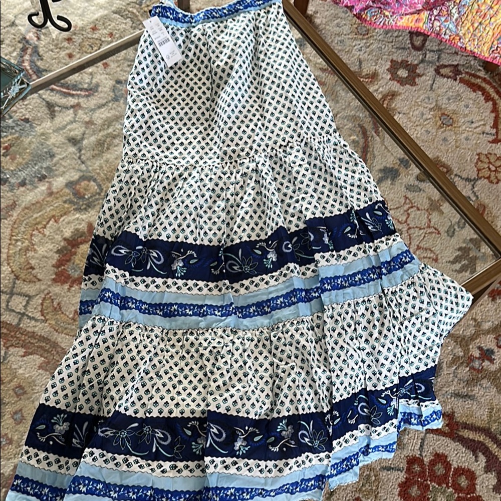 J. Crew White and Blue Tiered Maxi Skirt Casual.  Has pockets